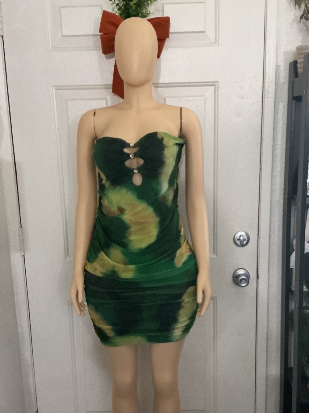 Green Tie-Dye Cutout Bodycon Dress